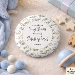 Boy’s Elephant Watercolor Baby Shower –Blue Safari 缶バッジ