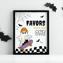Boy’s Spooky Halloween Birthday Favors Sign ポスター