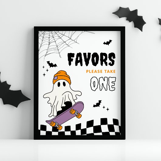 Boy’s Spooky Halloween Birthday Favors Sign ポスター