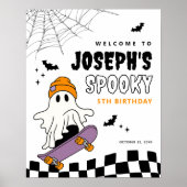 Boy’s Spooky Halloween Birthday Welcome Sign ポスター (正面)