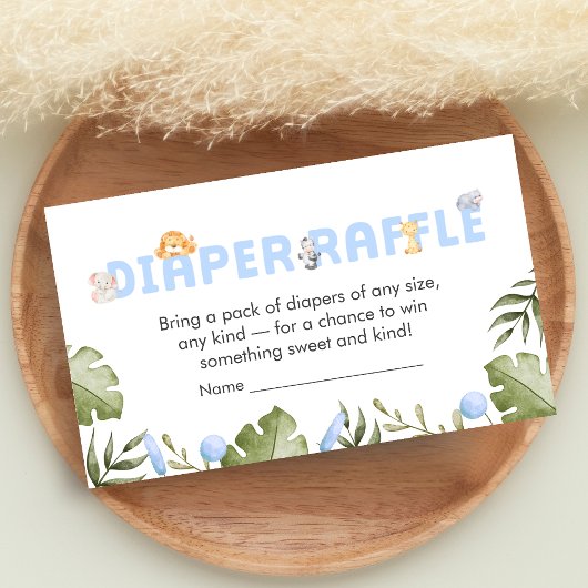Boy Safari Animal Baby Shower Diaper Raffle エンクロージャーカード