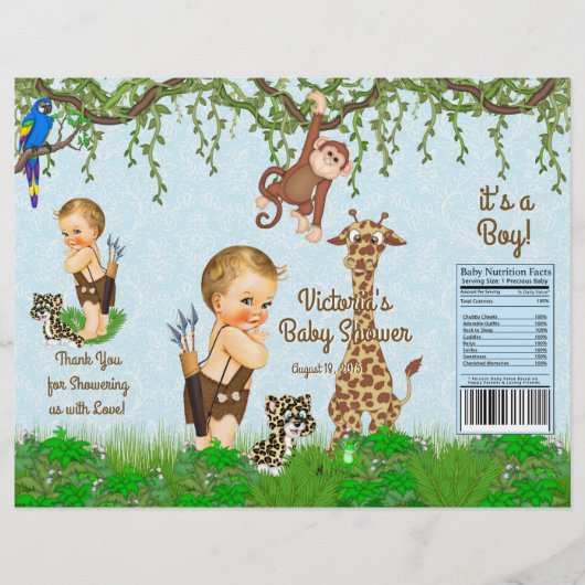 Boy Safari Animals Baby Shower Chip Bag Wrapper チラシ (正面)