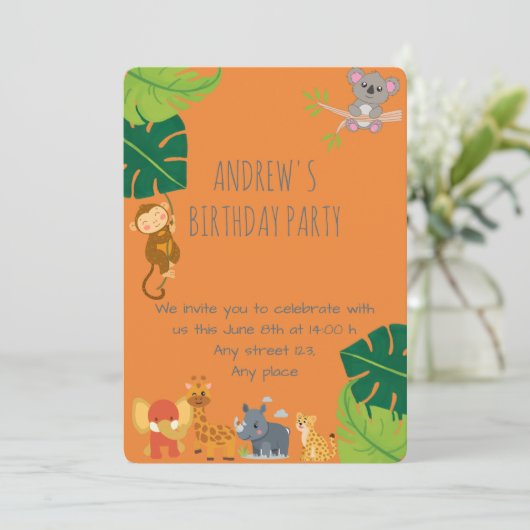 Boy Safari Birthday Invitation 招待状 (スタンド正面)