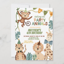 Boy Safari Birthday party animals invitation