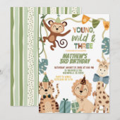 Boy Safari Young Wild and Three Birthday party ani 招待状 (正面/裏面)