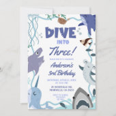 Boy Sea Animals Dive into Birthday invitation 招待状 (正面)
