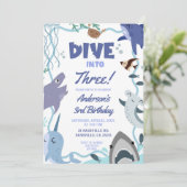 Boy Sea Animals Dive into Birthday invitation 招待状 (スタンド正面)
