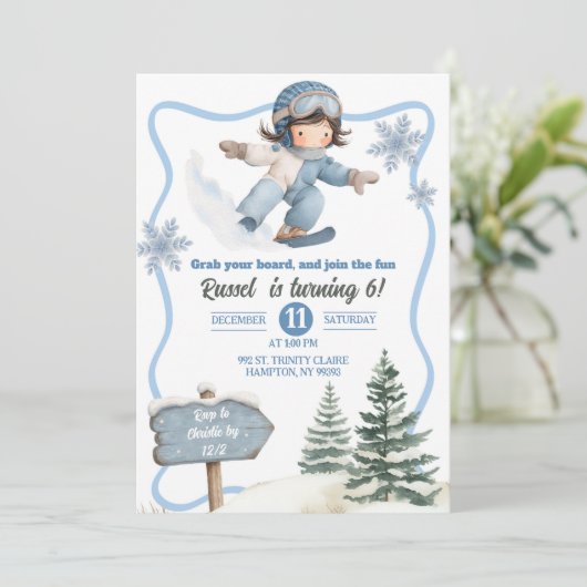 Boy Snowboarding Birthday 招待状 (スタンド正面)