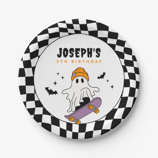 Boy Spooky Halloween Birthday Party Paper Plates ペーパープレート (正面)