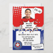 Boy Superhero, red, white, silver & blue birthday 招待状 (正面)