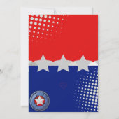 Boy Superhero, red, white, silver & blue birthday 招待状 (裏面)
