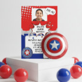 Boy Superhero, red, white, silver & blue birthday 招待状