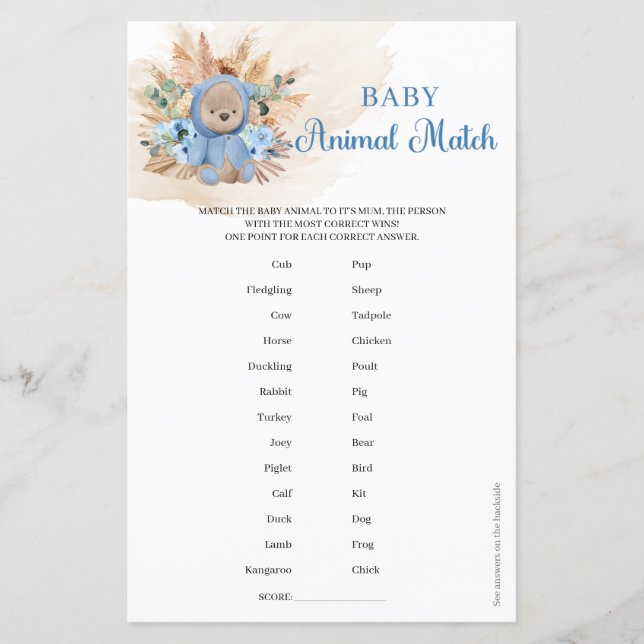 Boy Teddy bear熱帯の花Baby Animal Match (正面)