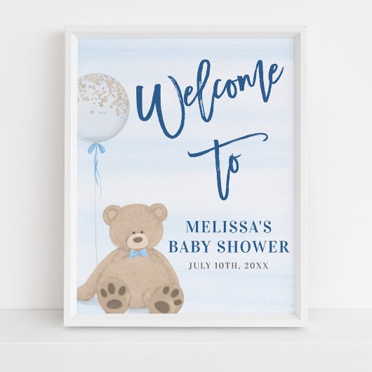 Boy Teddy Bear Blue Balloon Welcome Sign Poster ポスター
