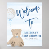 Boy Teddy Bear Blue Balloon Welcome Sign Poster ポスター (正面)