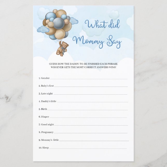 Boy Teddy bear blue balloons Mommy What Did Thid M (正面)