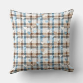 Boy Teddy Bear On Blue Brown Plaid  クッション (裏面)