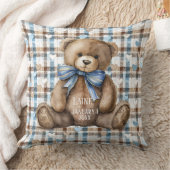 Boy Teddy Bear On Blue Brown Plaid  クッション (ブランケット)