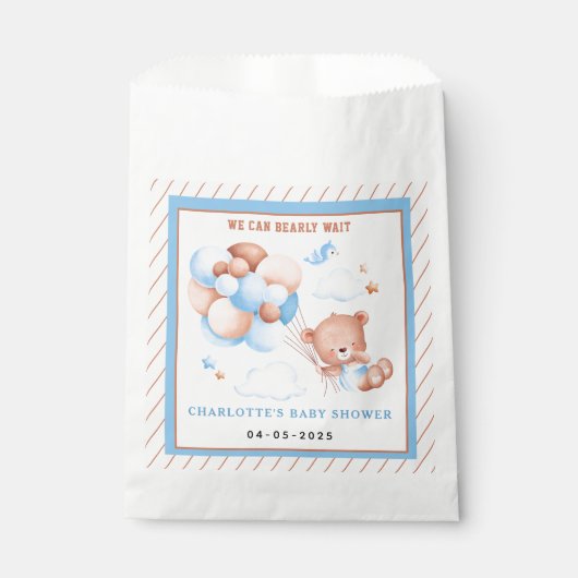 Boy Teddy Bear “We Can Bearly Wait” ベビーシャワー フェイバーバッグ (正面)