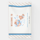 Boy Teddy Bear “We Can Bearly Wait” ベビーシャワー 横断幕 (縦)