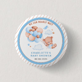 Boy Teddy Bear “We Can Bearly Wait” ベビーシャワー 缶バッジ