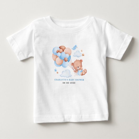 Boy Teddy Bear “We Can Bearly Wait” Baby Shirt ベビーTシャツ (正面)