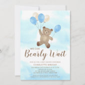 Boy Teddy Bear We Can Bearly Wait Baby Shower 招待状 (正面)