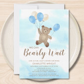 Boy Teddy Bear We Can Bearly Wait Baby Shower 招待状