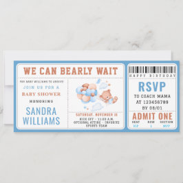 Boy Teddy Bear “We Can Bearly Wait” Baby Shower  招待状