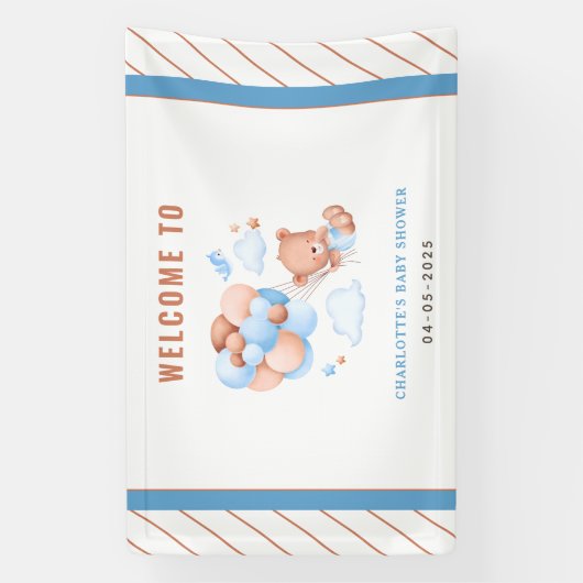 Boy Teddy Bear “We Can Bearly Wait” Baby Shower 横断幕 (縦)