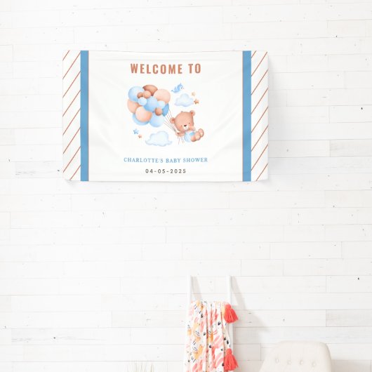 Boy Teddy Bear “We Can Bearly Wait” Baby Shower 横断幕 (インサイチュ)