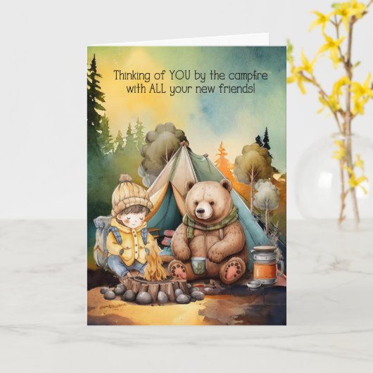 Boy Thinking of You Away at Summer Camp for Kids カード (黄色い花)