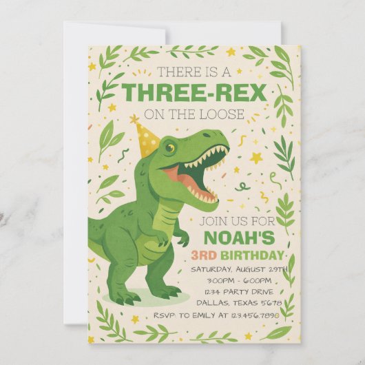 Boy Three-Rex Dinosaur Birthday 招待状 (正面)