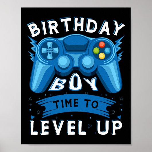 Boy Time To Level Upビデオゲーム誕生日ゲーマーボーイ ポスター (正面)
