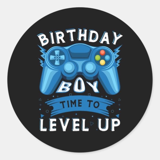 Boy Time To Level Upビデオゲーム誕生日ゲーマーボーイ ラウンドシール (正面)