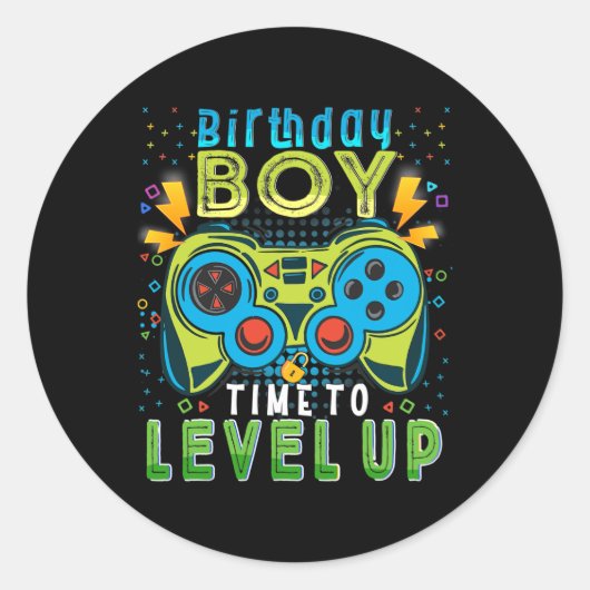 Boy Time To Level Upビデオゲーム誕生日ゲーマー202 ラウンドシール (正面)