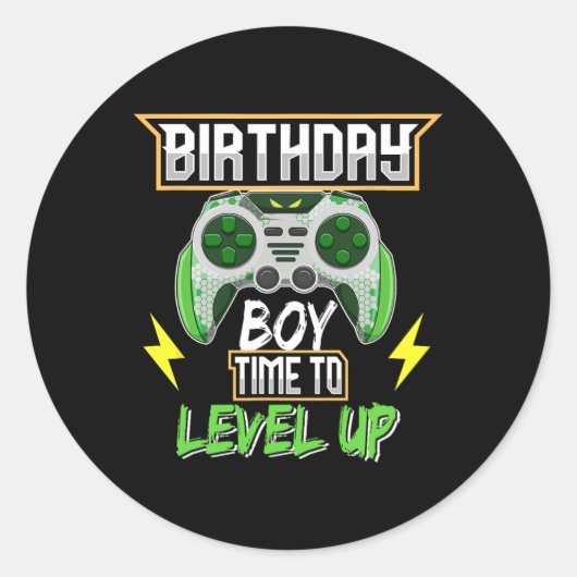 Boy Time To Level Upビデオゲーム誕生日Boys Kids ラウンドシール (正面)