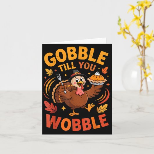 Boy Toddler Gobble Till You Wobble Turkey Funny Th カード (黄色い花)