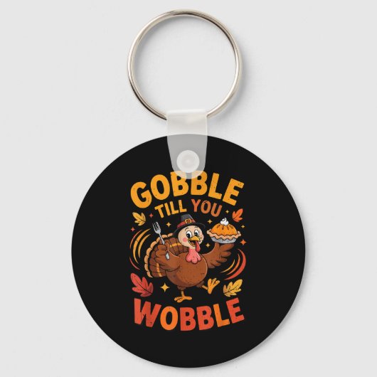 Boy Toddler Gobble Till You Wobble Turkey Funny Th キーホルダー (正面)