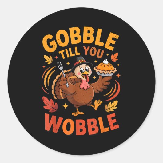 Boy Toddler Gobble Till You Wobble Turkey Funny Th ラウンドシール (正面)