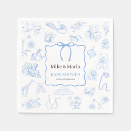 Boy Toile De Jouy Blue Baby Shower スタンダードカクテルナプキン