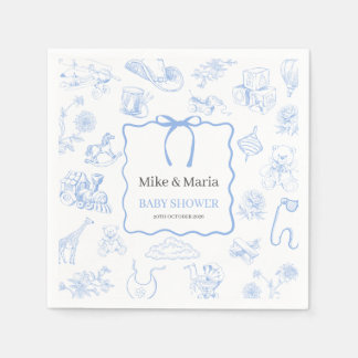 Boy Toile De Jouy Blue Baby Shower スタンダードカクテルナプキン