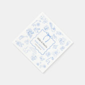 Boy Toile De Jouy Blue Baby Shower スタンダードカクテルナプキン (角)