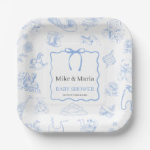 Boy Toile De Jouy Blue Baby Shower