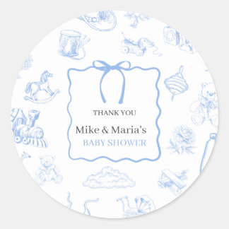Boy Toile De Jouy Blue Baby Shower ラウンドシール