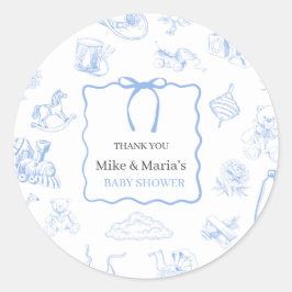 Boy Toile De Jouy Blue Baby Shower ラウンドシール