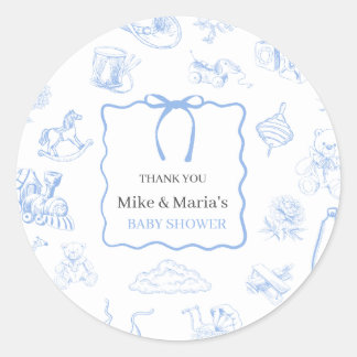 Boy Toile De Jouy Blue Baby Shower ラウンドシール