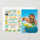Boy Tropical 'N'ススリップまたは滑ることライドバースデーパーティーの写真 招待状 (正面/裏面)