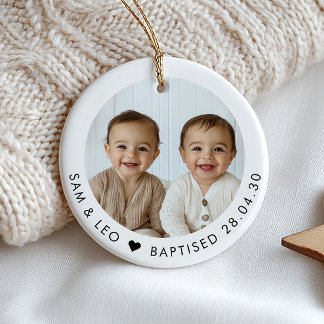 Boy Twins Baptism Photo Keepsake セラミックオーナメント