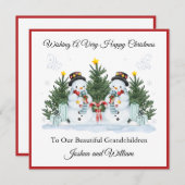 Boy Twins First Second Christmas Snowman Card シーズンカード (正面/裏面)